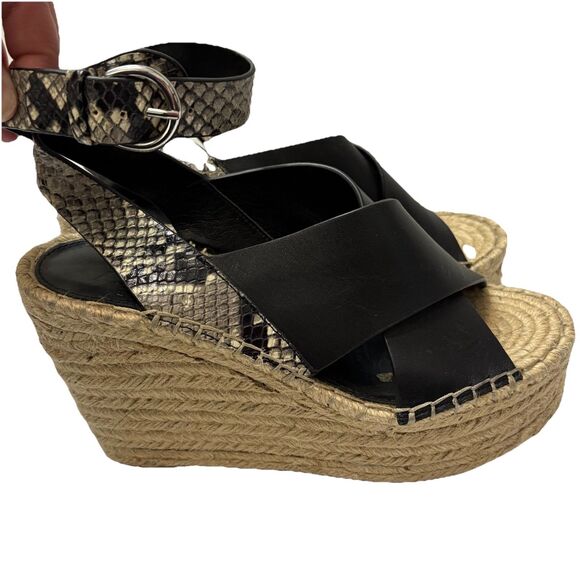 Marc Fisher Women’s Abacia 2 Espadrille Wedge Sandals Black Snake Leather 7.5 - Picture 3 of 10